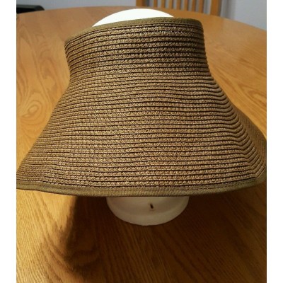 BROWN ROLL UP PAPER STRAW SUN VISOR BEACH  OUTDOORS PROTECTION VELCRO  BOW  ADJ.  eb-00745193